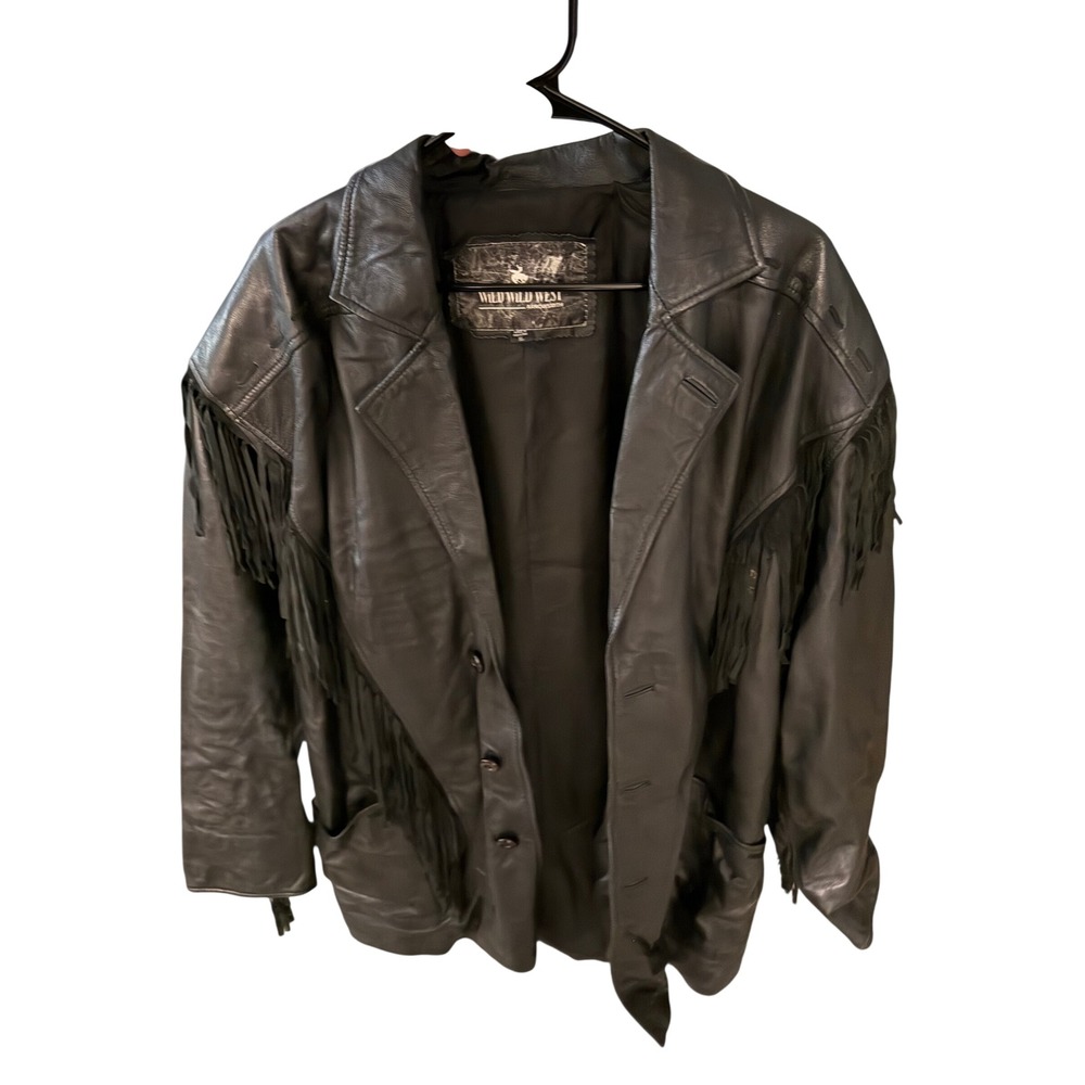 Wild Wild West Arrowsmith Black Leather Fringe Western Jacket Mens XL